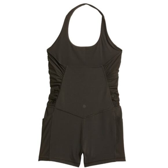 Athleta Mesh Me Up Athletic Athleisure Halter Onsie Shorts Bodysuit Black Size S - Picture 3 of 14